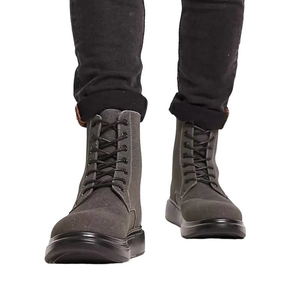 Brave Soul Men Flatform Lace Up Boots in Grey Faux Suede, Size 7​​​​​​​